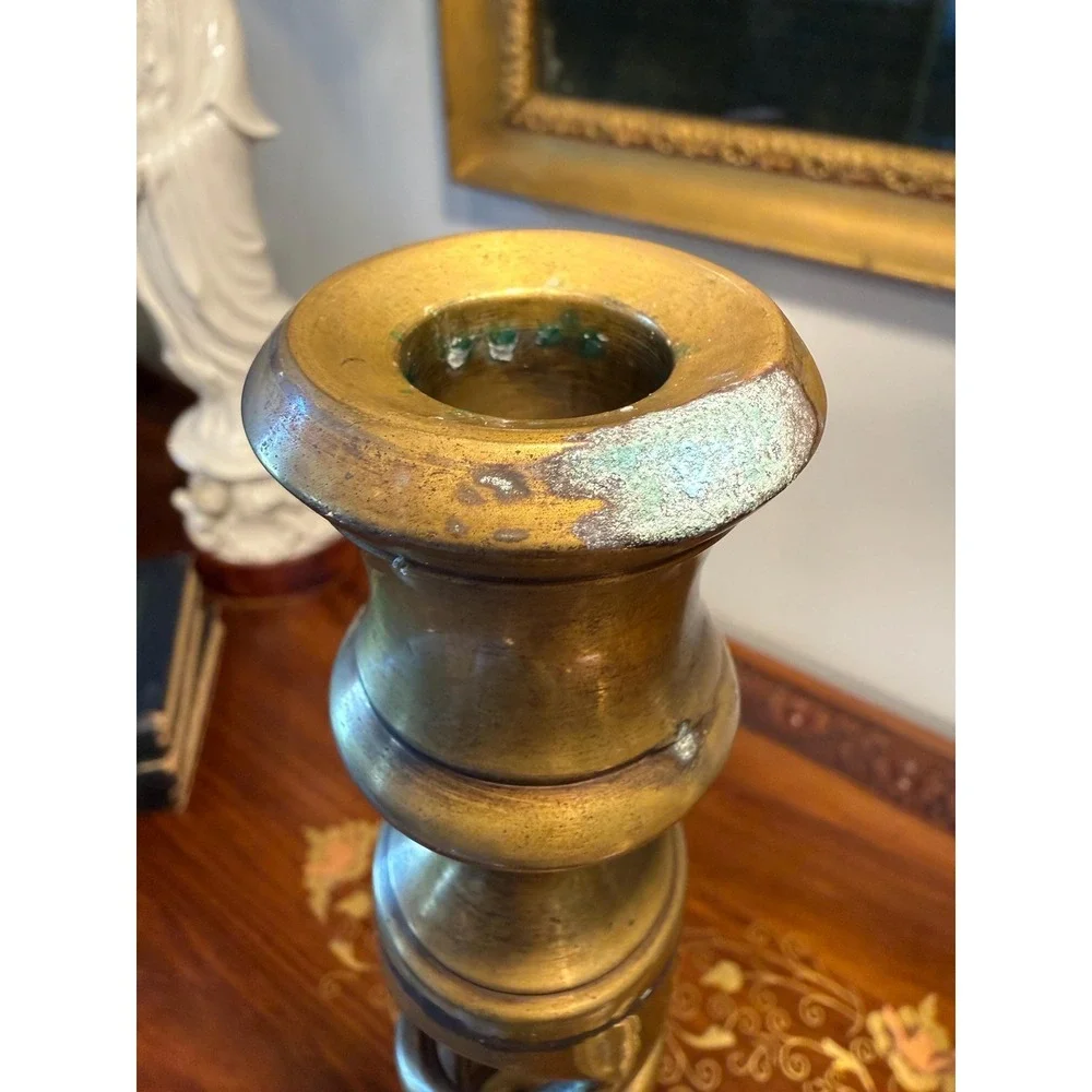 Vintage Solid Brass Barley Twist Candlesticks Pair • 13.75